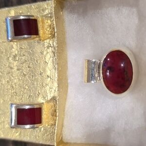 Sterling Silver Red Jasper Pendant with Matching Stud Earrings